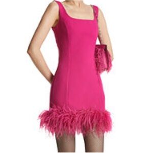 Michael Kors hot pink dress with ostrich trim